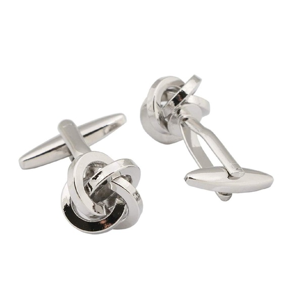 Mens Metal Round Knot Twist Cuff Links Silver - Picture 2 of 4